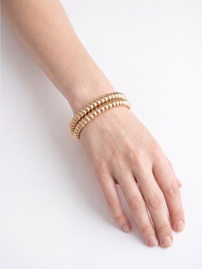 Lucky Brand Set Gold Tone Ribbed Gold Stretch Bracelets High Shine